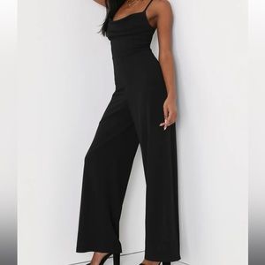 Lulu's Black Wide-Leg Spaghetti Strap Jumpsuit